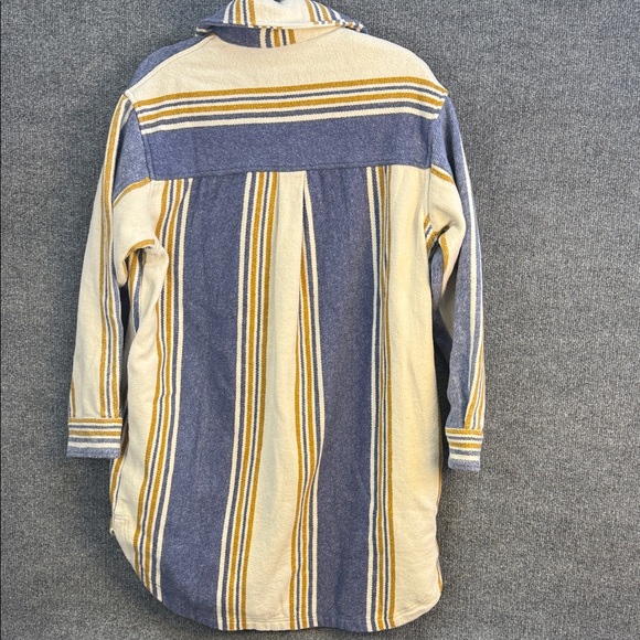 Aerie Oversized Heavy Flannel Striped Shirt Jacket Cream Blue Mustard Small - Picture 8 of 16
